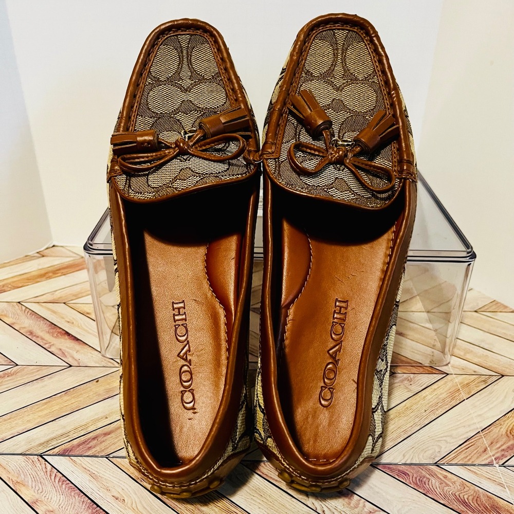 Coach Signature C Jacquard Tassel Driving Loafers Womens 6.5B Brown G4180 Office - Picture 4 of 8